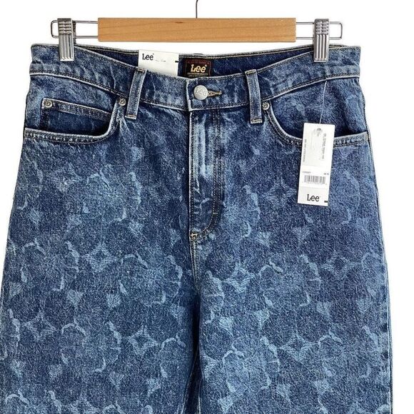 Lee Blue Mid Rise Floral Cotton Blend Drop Flare Jeans Size 28 NWT - Picture 4 of 11